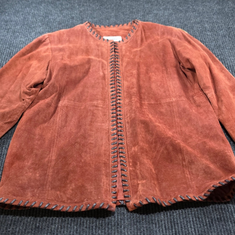 Linea by Louis Dell'Olio Suede Jacket Women Large Rust Leather Whipstitch Trim - Picture 2 of 11